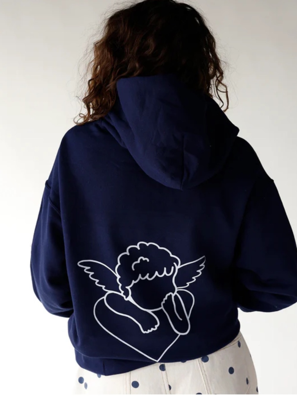 Emral Boutique Guardian Angel Navy Blue Women’s Graphic Hoodie Sweatshirt NWT